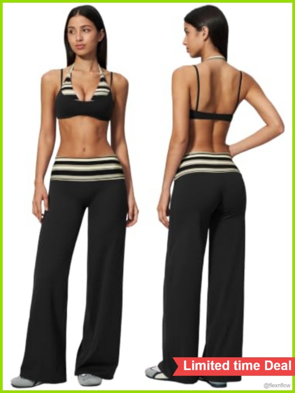 Women's 2 Piece Workout Set Sleeveless Halter Sports Bra Wide Leg Yoga Pants